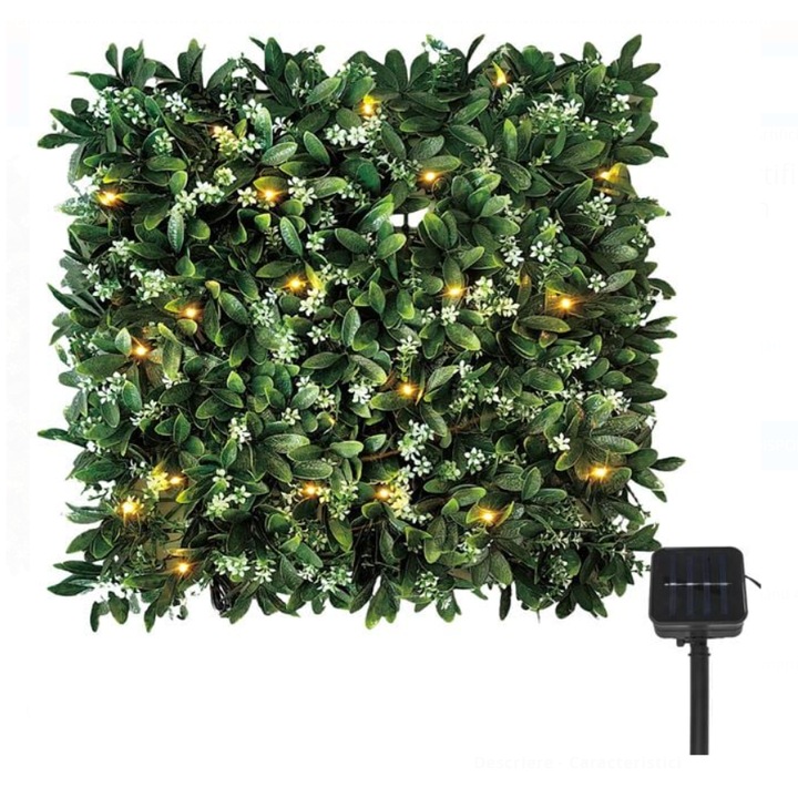 Panou din Plante Artificiale cu Flori si 22 de Becuri LED Panou Solar 50x50cm
