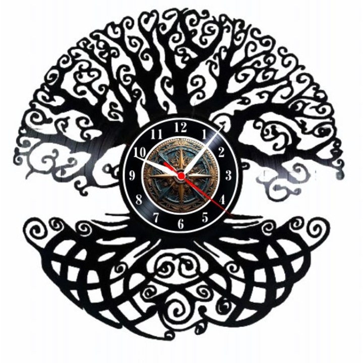 Dekoratív falióra, az Élet szent fája, spirituális design, 30cm, kézzel készített bakelitből