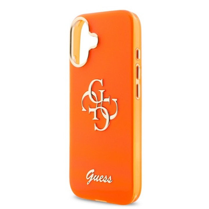 Guess iml 4g script metal logo szilikon mobiltelefon tok, ütésállóság, műanyag hátlap, narancssárga, kompatibilis: iPhone 17