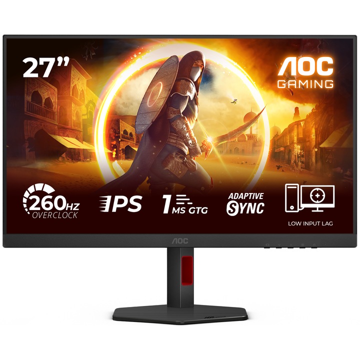 Monitor Gaming AOC 27G4ZR, 27", Full HD (1920x1080), Fast IPS, WLED, 260Hz (OC, 240Hz Native), 0.3ms MPRT, 1ms GtG, G-SYNC Compatible, HDR 10, HDMI, DisplayPort, Pivot, Negru