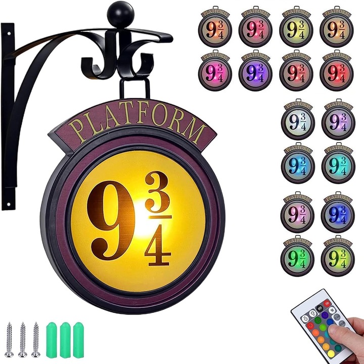 Lampa de perete Platforma 9 3/4, Bedee®, Lampa de veghe Harry Potter, Luminozitate reglabila, cu telecomanda, 16 culori, 4 moduri, 19*14.5 cm, cel mai bun cadou pentru fanii Harry Potter