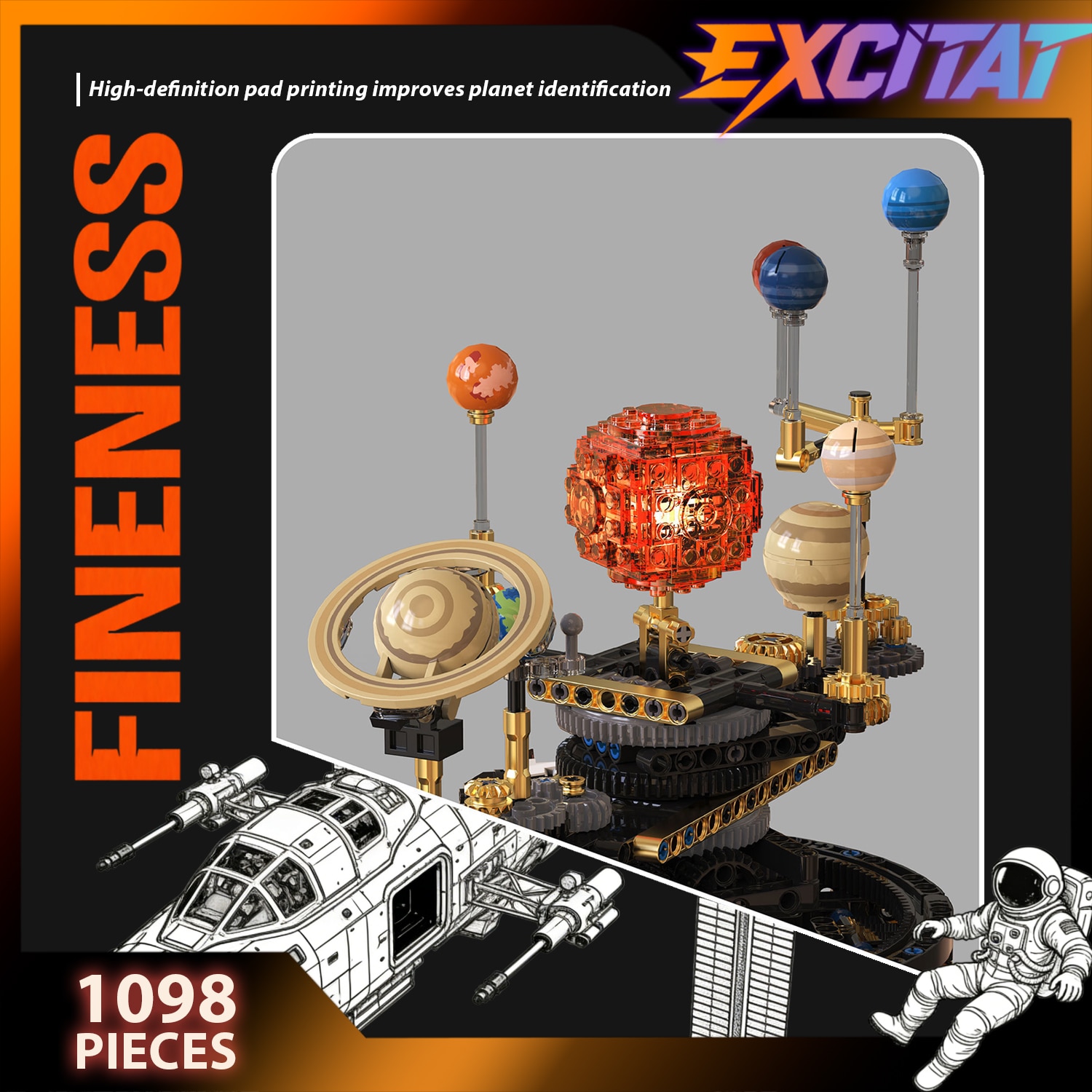 Set de Constructie Sistem Solar Motorizat, Excitat®, 1098 Piese