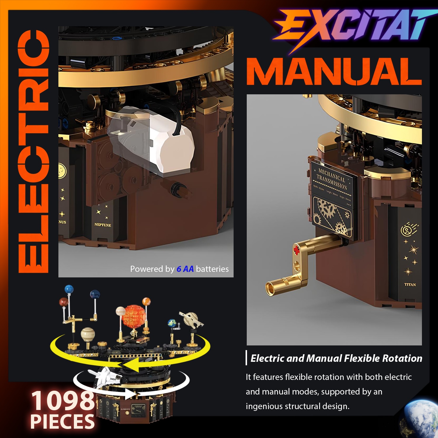 Set de Constructie Sistem Solar Motorizat, Excitat®, 1098 Piese