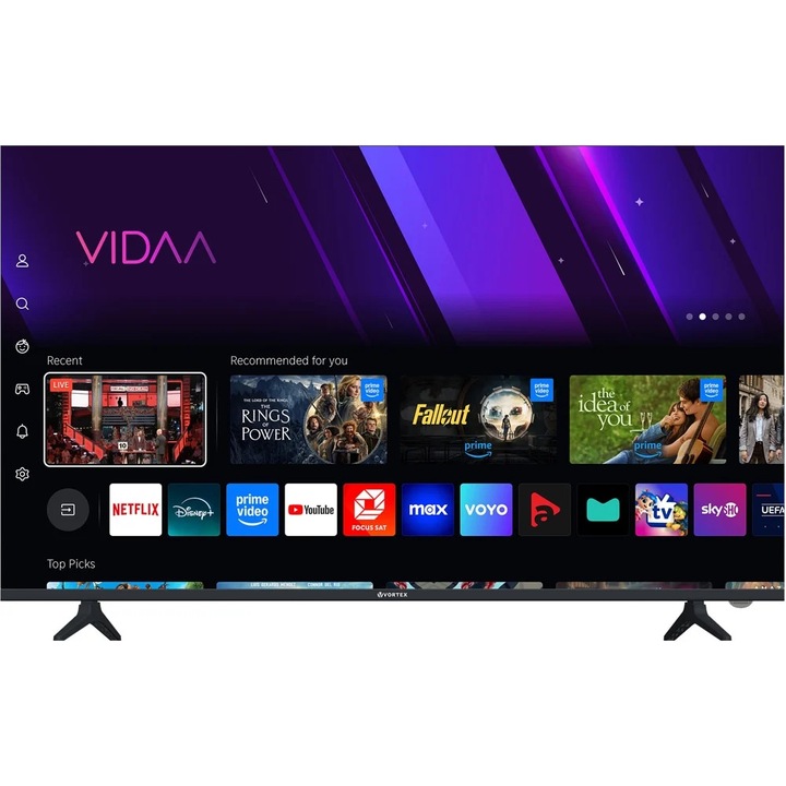 LED Smart телевизор VORTEX V43R2690FVS, Full HD, 108 см, Wi-Fi, операционна система VIDAA, 3 x HDMI, 2 x USB, клас E, тънки рамки, черен