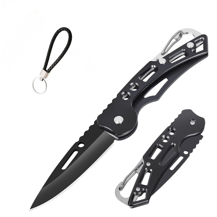 Briceag pliabil si portabil, activitati aer liber, carabina de siguranta, clema breloc, camping si drumetii, otel inoxidabil, cutit universal si multifunctional, 15cm