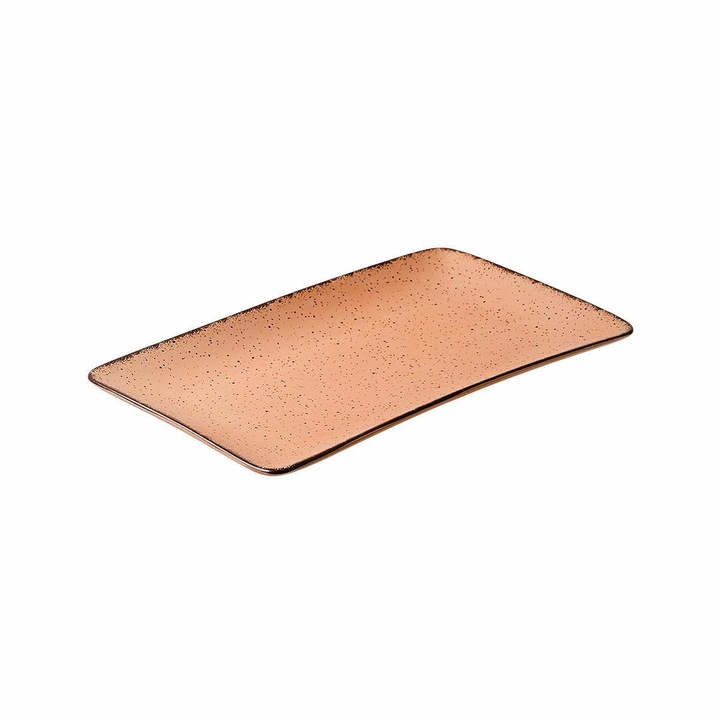 Platou Servire Dreptunghiular, ESTIA, Terra Salmon, 31x21 cm, Roz Somon, Portelan Cu Aspect Picurat, Design Modern Si Artizanal, Margini Ranforsate, Compatibil Masina De Spalat Vase Si Microunde, Ideal Pentru Sushi Sau Aperitive