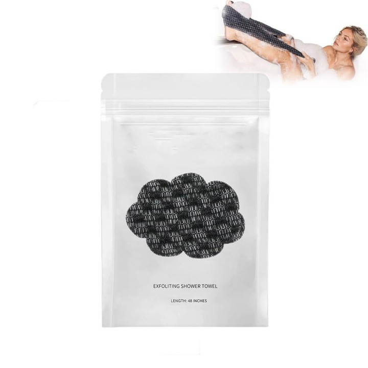 Antibakteriális hámlasztó fürdőlepedő, LXNZUHN, fekete, 100g, extra hosszú kivitel