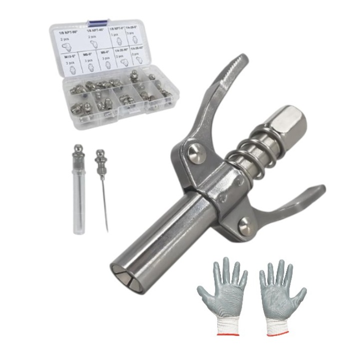 Trusa set cap gresare decalimetru, cu 3 ace gresare pentru spatii inguste si 23 variante nipluri cu Set manusi protectie