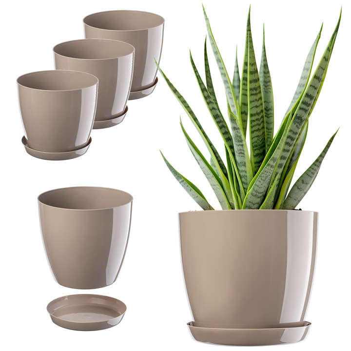 Ghiveci KADAX, 18cm, set 3 buc, plastic, bej, pentru flori