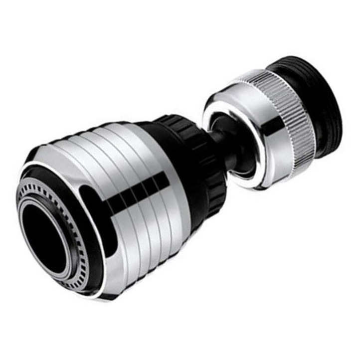 Perlator / Aerator pentru Chiuveta cu Cap Dus, 2 Tipuri de Jet, Rotativ, Economisire Apa, Compatibil cu Baterii Bucatarie si Baie, Finisaj Cromat Rezistent