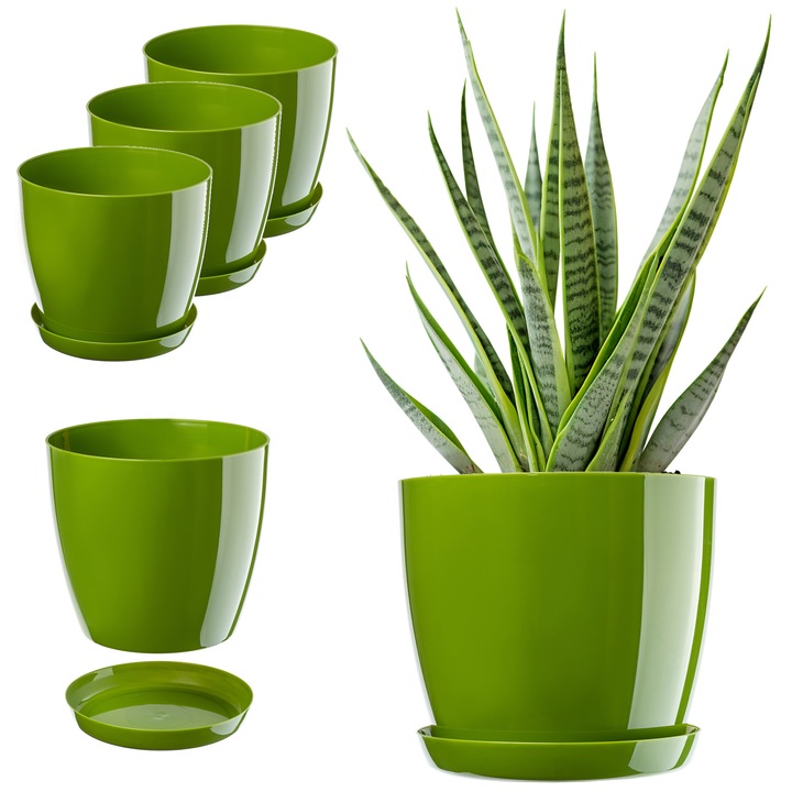 Ghiveci KADAX, 28cm, set 3 buc, plastic, verde