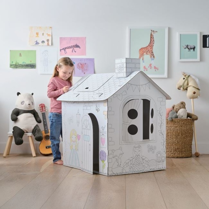 Kreatív DIY készlet, 3D papírház, 102.3x110x72.5cm, összeszerelés és színezés gyerekeknek