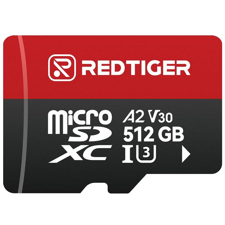 Card de memorie MicroSDXC Redtiger 512GB, 100MB/s, V30, cu adaptor