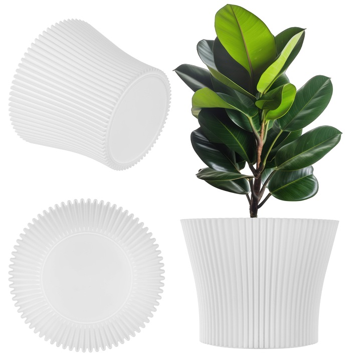 Ghiveci de flori Kadax, 13cm, plastic, alb, set de 3 dimensiuni