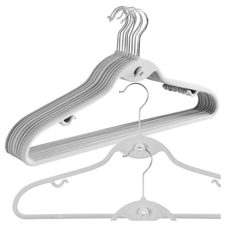 Roxi bársony vállfák, 10 darabos készlet, szürke, 44,5x24,5x0,5cm