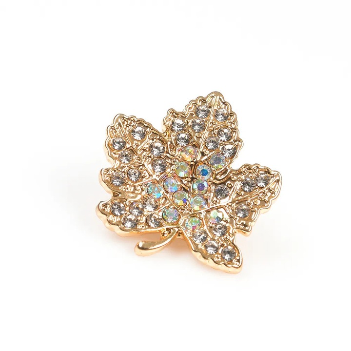 Brosa martisor frunza aurie cu pietre acrilice