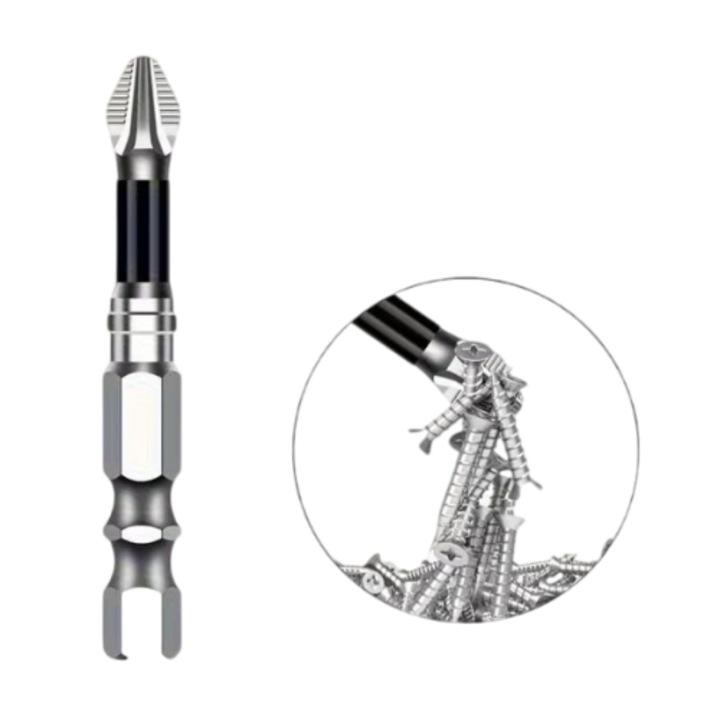 Set biti, pachet 6 bucati, pentru surubelnita si bormasina, cu magnet puternic, fixarea sigura a suruburilor, durabilitate sporita, antiderapant, 50 mm, 65 mm, 75 mm, 100 mm, 120 mm, 150 mm - SETDRILL VIXSON®