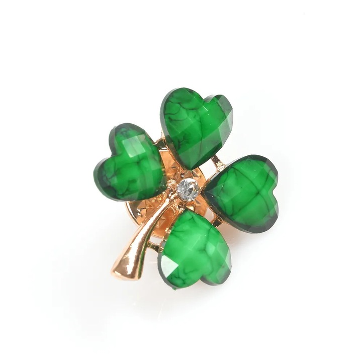 Brosa martisor trifoi cu patru foi si accente aurii