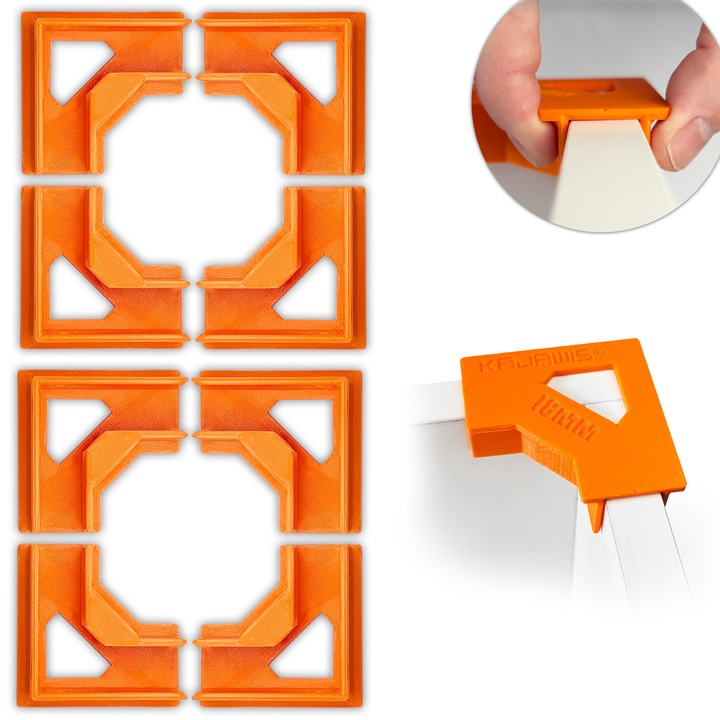 Cleme de montaj tip L, set 8 bucati, pentru placi 18 mm, portocalii