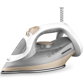Fier de calcat Daewoo DSI2400, 2400 W, talpa ceramica, jet abur puternic 30 g/minut, abur vertical, auto curatare, anti picurare, anti calcar, capacitate rezervor 280 ml, alb/bej