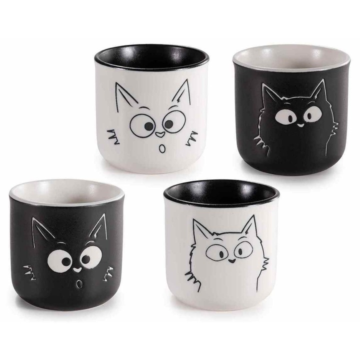 Комплект 4 порцеланови чаши Котки Ø 5, 5 см x 5, 5 В, 80 мл