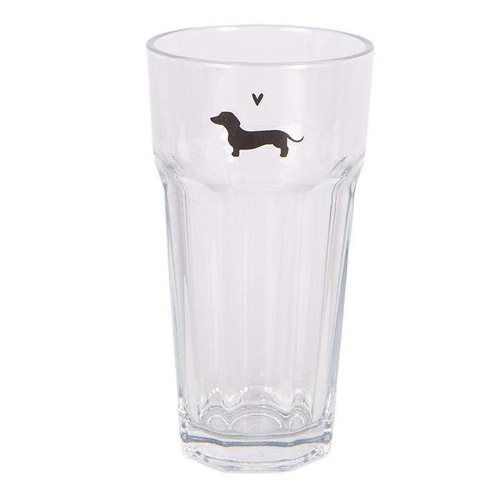 Комплект 6 черни прозрачни стъклени чаши Кученце Ø 8x15 см / 320 мл