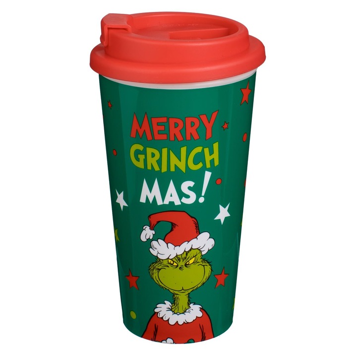Pahar din Plastic Verde cu Model Grinch 450ml