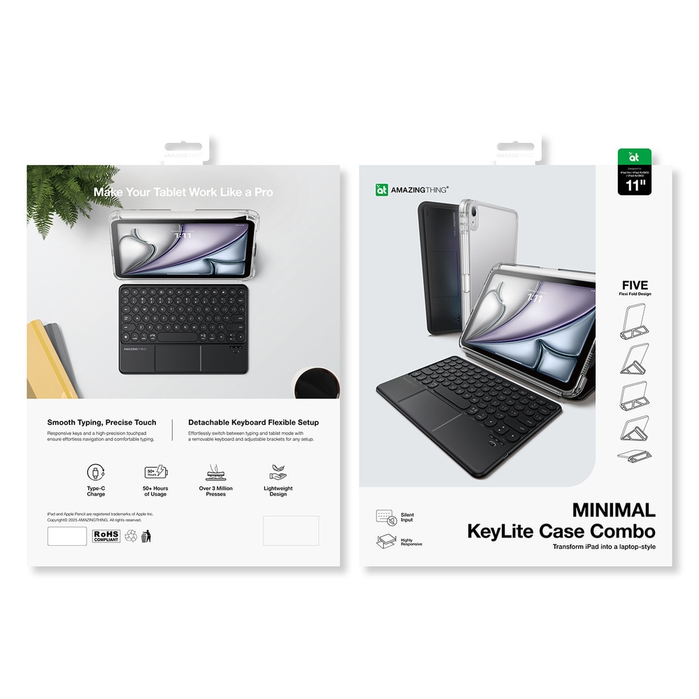 Husa cu tastatura AmazingThing Minimal Case KeyLite Combo compatibila cu iPad Air 13 inch M3 2025, Negru
