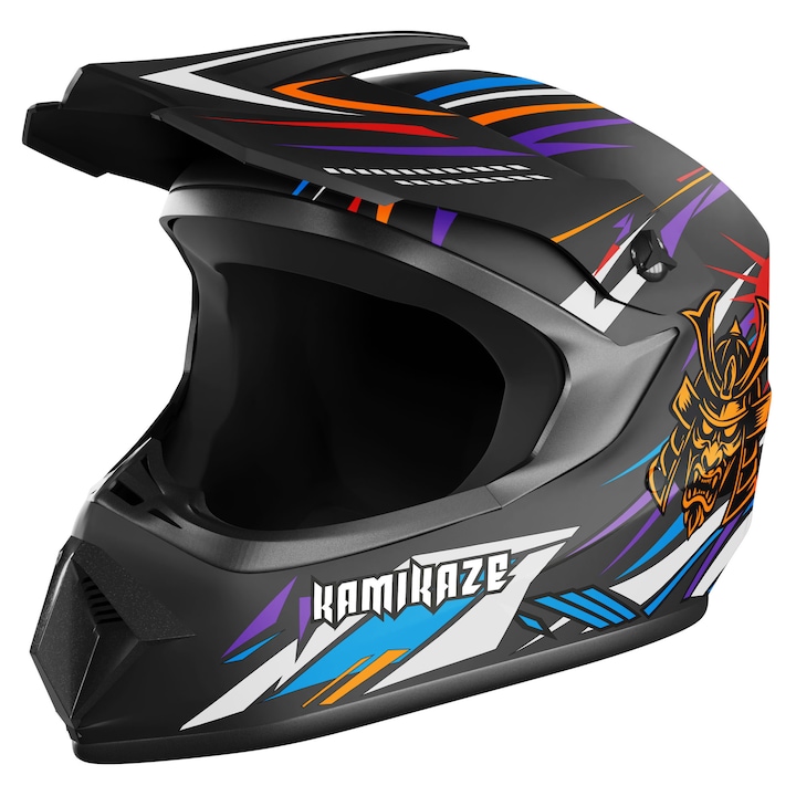 Casca full-face pentru trotineta electrica Kamikaze Electric, Protectie Integrala Maxima, Design Sportiv Agresiv, Culoare Portocaliu, Marime XL (61-62 cm), Siguranta Certificata pentru Rideri Entuziasti