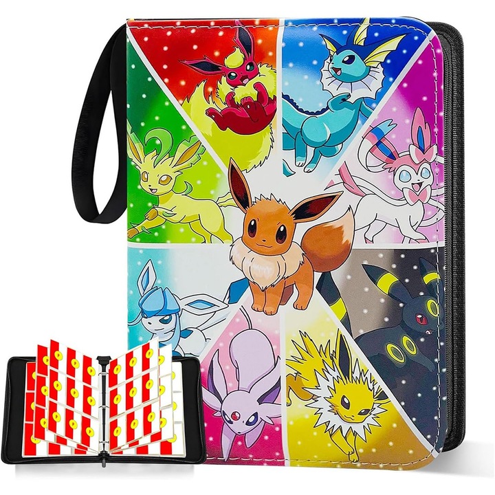 Pokemon kártya album, YOUKUKE®, cipzáras kivitel, Pokemon kártya album, 9 rekeszes, 50 oldal, 900 kártyához, kopásálló, vízálló