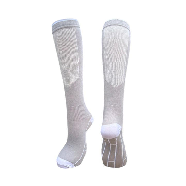 Ciorapi compresie, Unisex, L/XL, prevenire varice, Sustin circulatia, reduc oboseala picioarelor, potrivit pentru sport, gri/alb