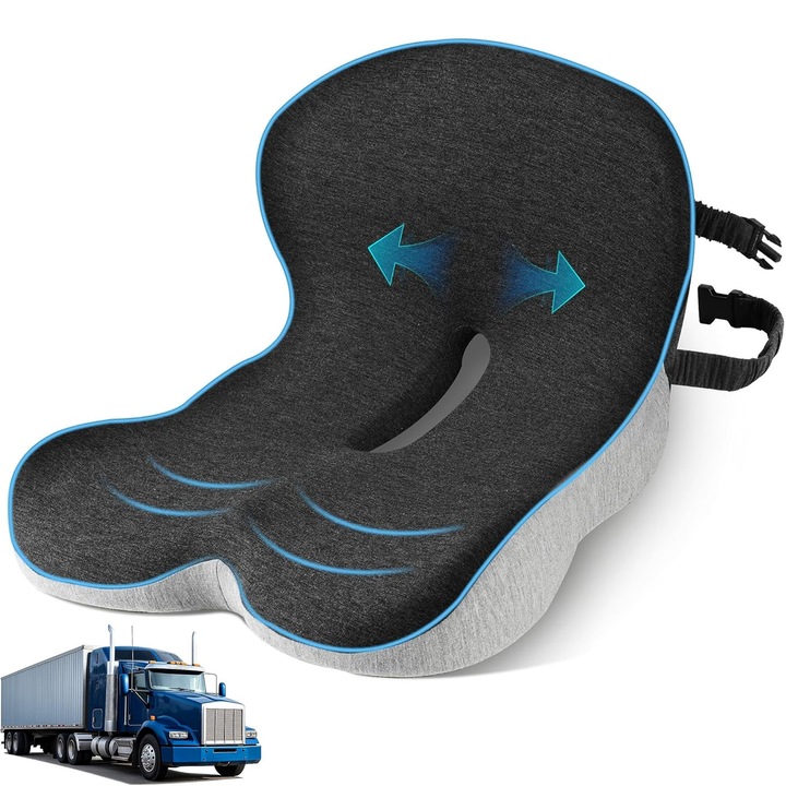 Perna Ortopedica Sezut si Perna Lombara, Design Integrat, YOUKUKE®, Ergonomic, Spuma Memorie 60D, Suport Lombar/Glutei, Anti-Durere Sciatica Coccis, pentru Scaune Birou/Auto/Camion, Gri Inchis