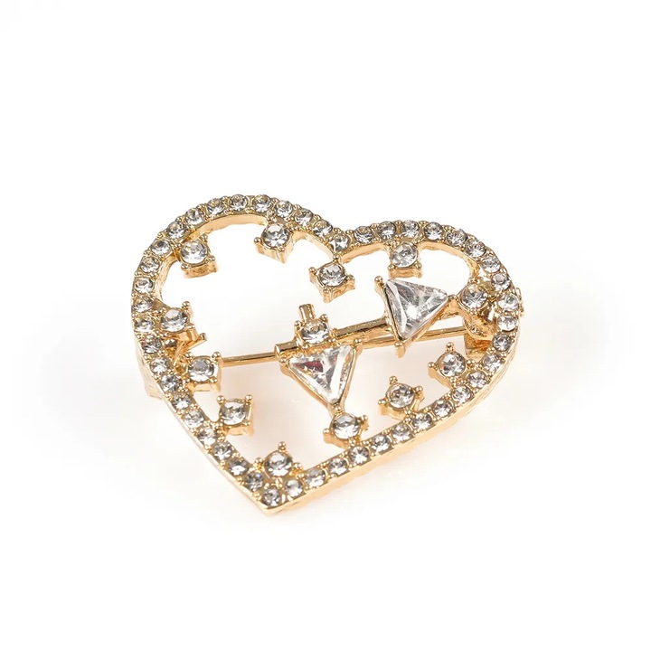 Brosa martisor inima aurie cu pietre acrilice
