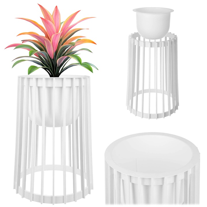 Suport pentru flori KADAX, 39,5cm/53,5cm, alb/negru/platinat, constructie dubla, rezistent la intemperii