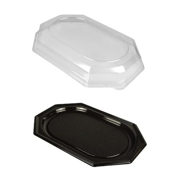 Platou oval negru cu capac transparent 430, Ø430x280x32 mm, 5buc/set