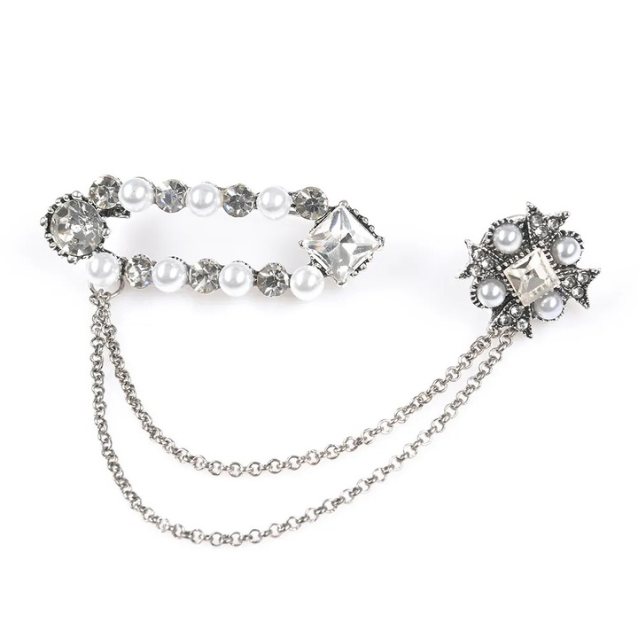 Brosa martisor dublu tip ac de siguranta cu perle si pietre