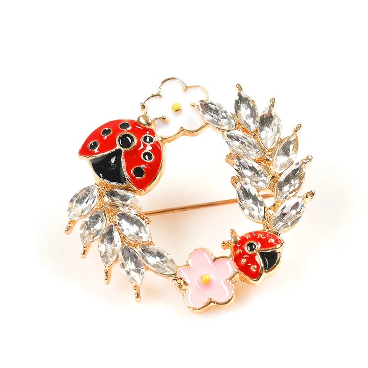 Brosa martisor coronita cu flori si buburuze