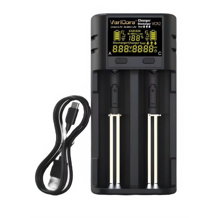 Incarcator VariCore VCR2, 2 sloturi independente, USB 5V 2A, dimensiuni 110x60x30mm
