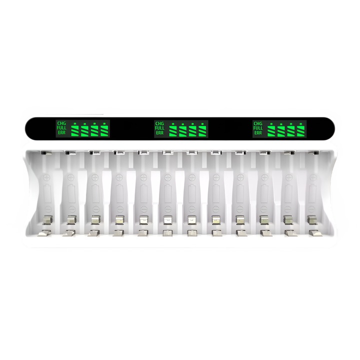 Incarcator pentru acumulatori VariCore VC12+, 12 canale, LCD, 240x105x30mm