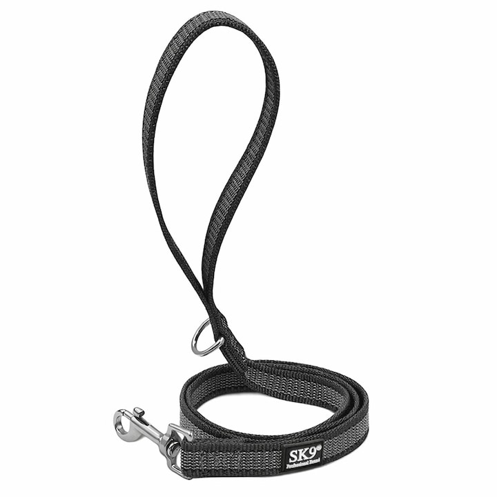 Lesa caini SK9 Light negru, 1, 5 m, 20 mm, grip antiderapant, carabina inox