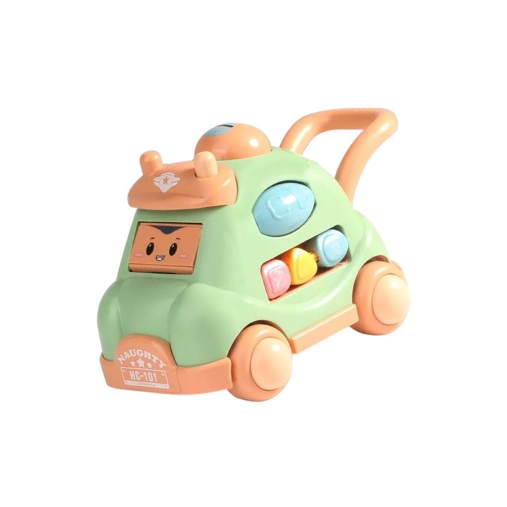 Masinuta colorata, rotite cu animalute, sunete si lumini, dezvolta abilitati motorii fine, multicolora, varsta 4ani+, verde