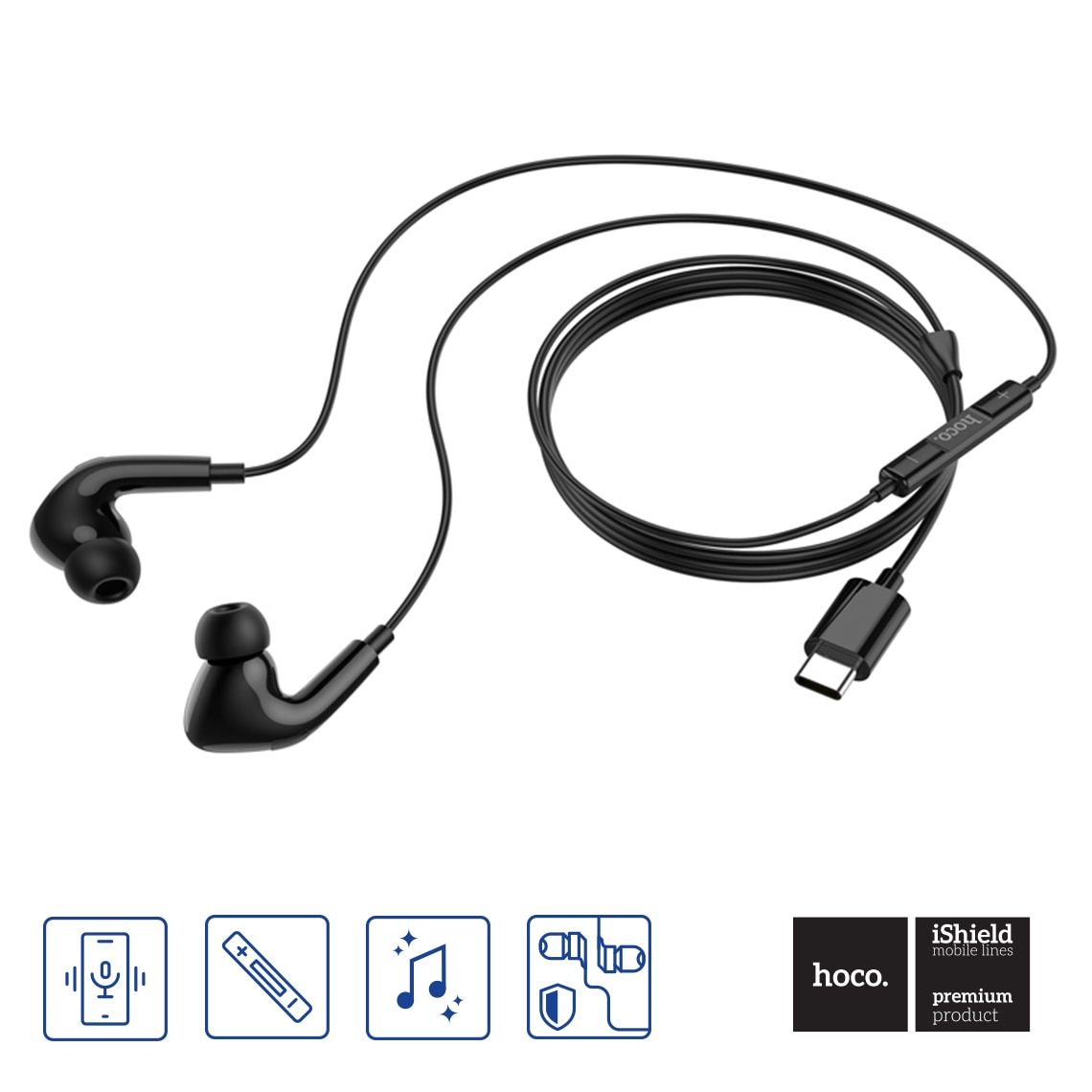Casti In-Ear cu fir USB-C, compatibile Huawei, Xiaomi, OnePlus, Samsung si iPhone/iPad USB-C, microfon si control pe fir, sunet stereo, 1.2m, Negre (M101 Pro)
