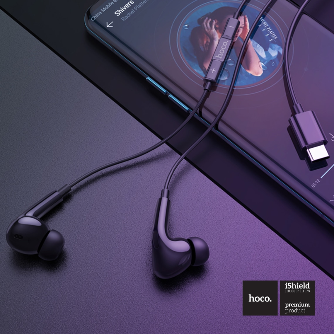 Casti In-Ear cu fir USB-C, compatibile Huawei, Xiaomi, OnePlus, Samsung si iPhone/iPad USB-C, microfon si control pe fir, sunet stereo, 1.2m, Negre (M101 Pro)