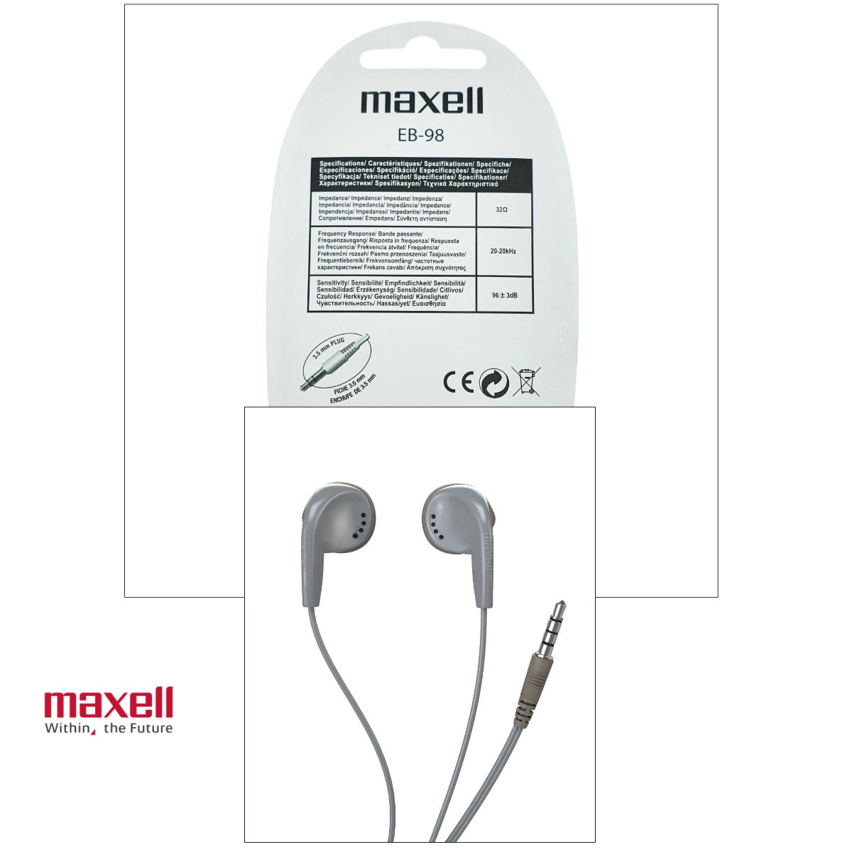 Casti audio semi-in-ear, Maxell Sound To The Max EB-98, cu jack 3.5mm, pentru utilizare zilnica, design discret si versatil, gri