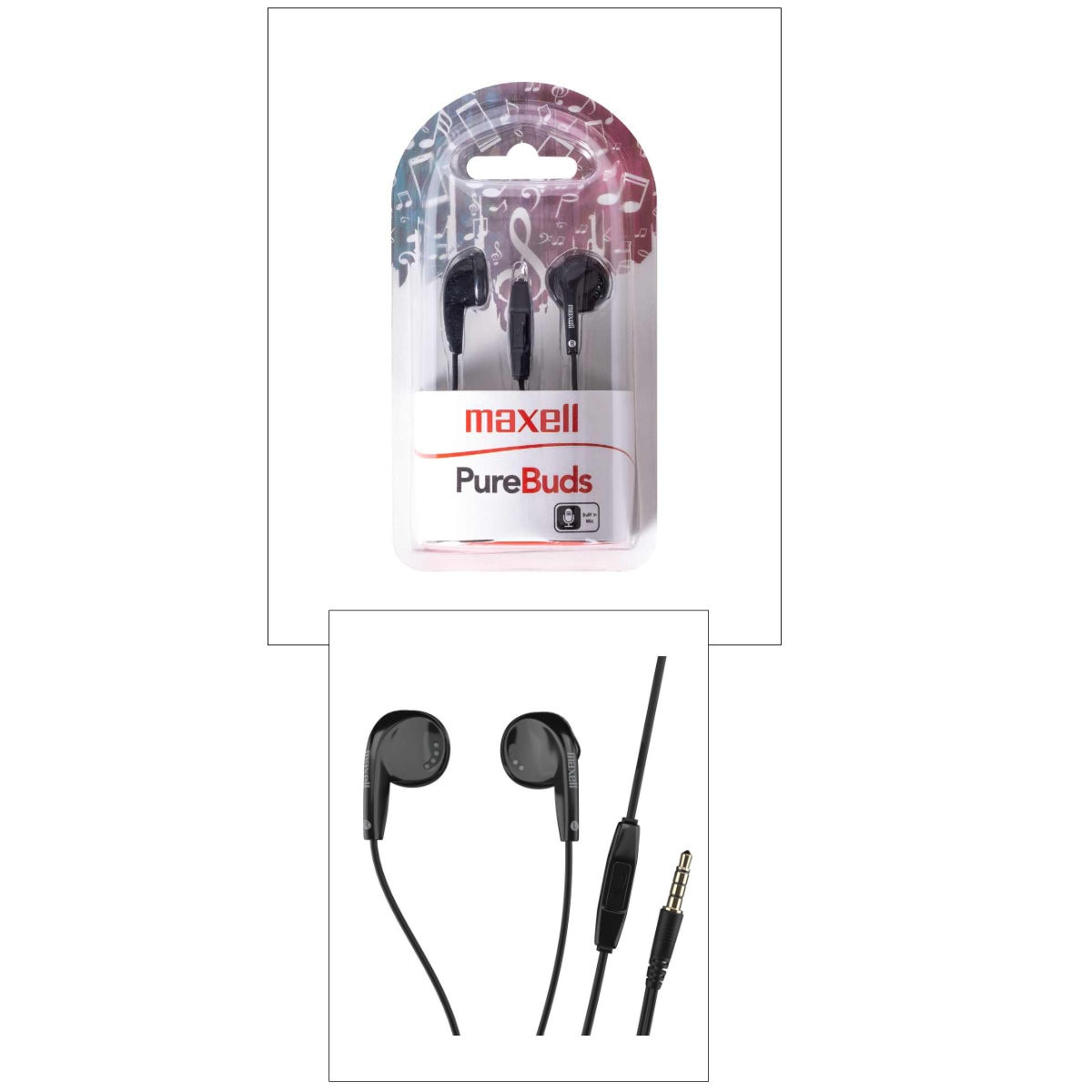 Casti audio semi-in-ear, Maxell Sound and Talk PureBuds, cu microfon incorporat si jack 3.5mm, pentru utilizare zilnica si apeluri, driver puternic 15mm, negre