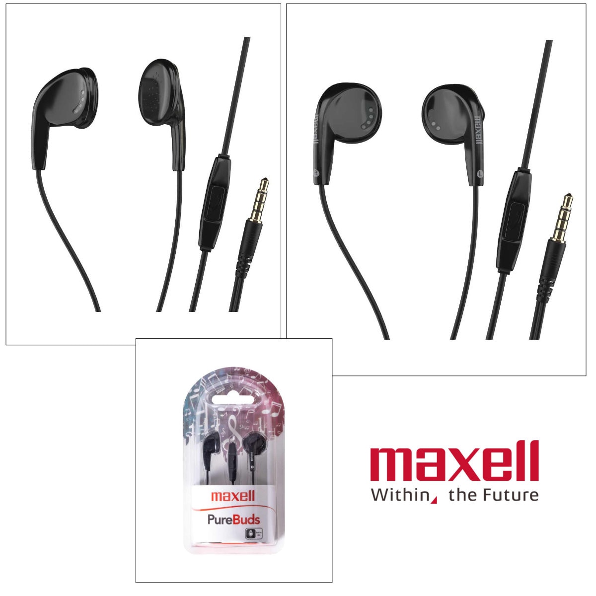 Casti audio semi-in-ear, Maxell Sound and Talk PureBuds, cu microfon incorporat si jack 3.5mm, pentru utilizare zilnica si apeluri, driver puternic 15mm, negre