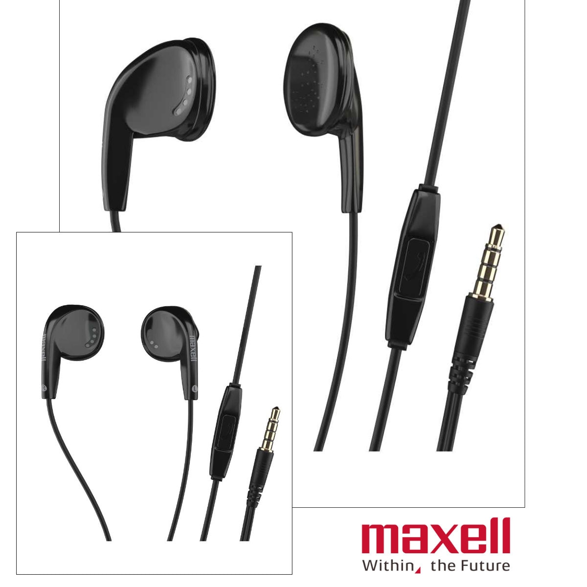 Casti audio semi-in-ear, Maxell Sound and Talk PureBuds, cu microfon incorporat si jack 3.5mm, pentru utilizare zilnica si apeluri, driver puternic 15mm, negre
