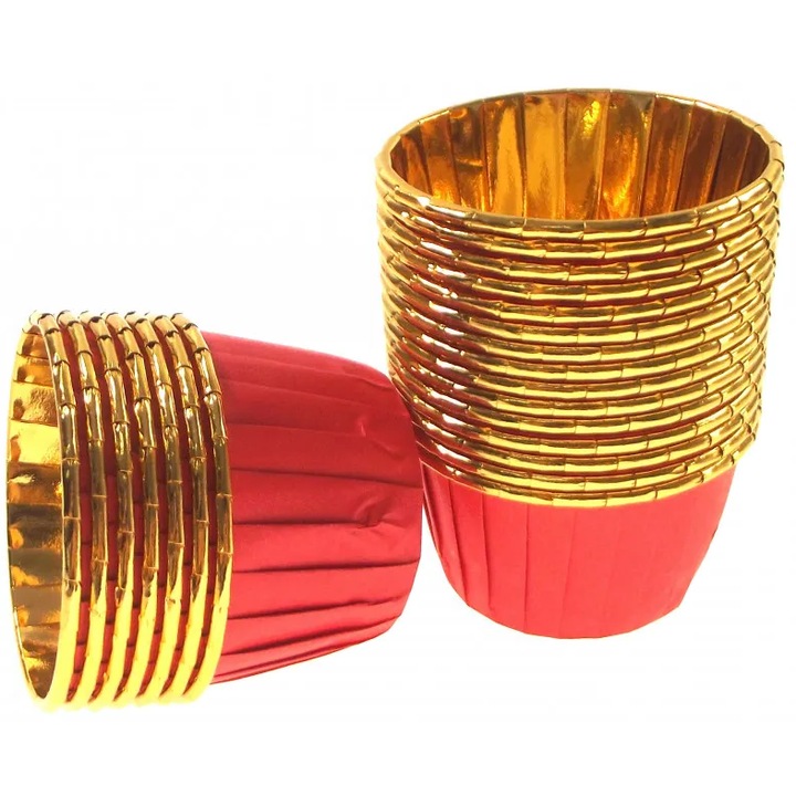 Set forme pentru briose, Julita, 50 buc, 3,9x6,8x5 cm, rosu/auriu