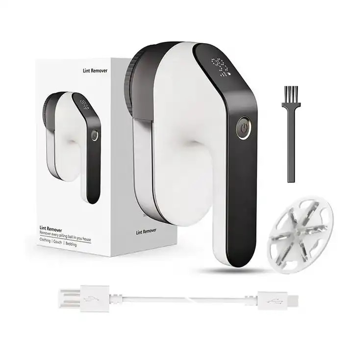 Aparat de curățat scame electric, reincarcabil, alb-negru, cu capac transparent