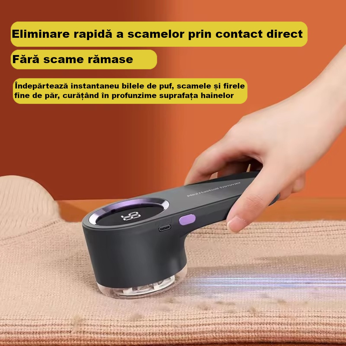 Aparat electric curățat scame MADGENIX, display digital, lamă 6 tăișuri, gri închis, 148x70mm